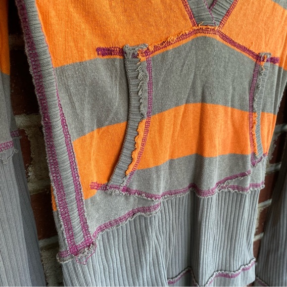 Free People Orange & Grey Striped Long sleeve w/ Oversized Hood Size XS - Picture 11 of 14